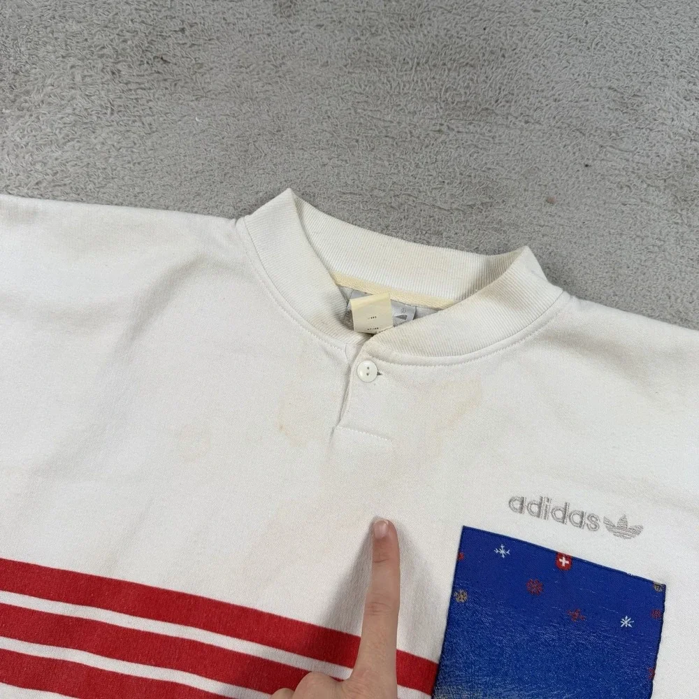 Vintage Adidas Olympics Sweatshirt Mens 2XL White Moscow 1980 Fleece Pullover